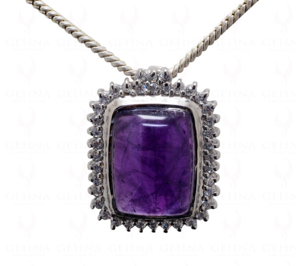 Beautiful Purple Color Amethyst Cabochon Studded 925 Silver Pendant Sp011006