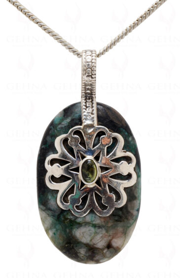 Turquoise & Peridot Gemstone Studded 925 Sterling Silver Pendant Sp031006