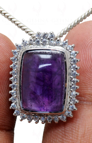 Beautiful Purple Color Amethyst Cabochon Studded 925 Silver Pendant Sp011006