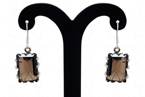 Smoky Quartz Engraved Gemstone Studded In 925 Silver Pendant Set SP04-1006