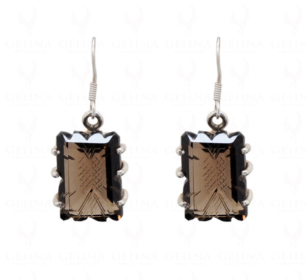 Smoky Quartz Engraved Gemstone Studded In 925 Silver Pendant Set SP04-1006