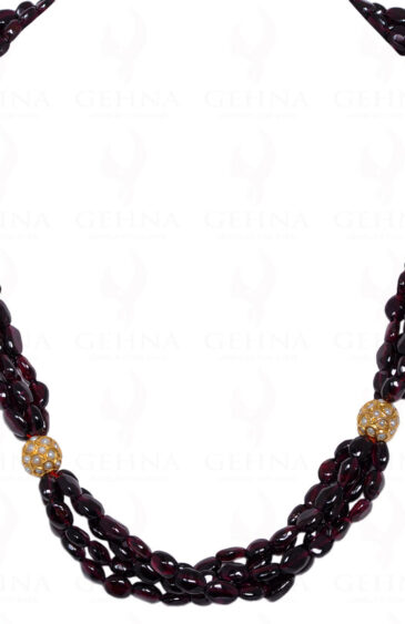 4 Rows Of Garnet Gemstone Bead With Pearl Studded Jadau Ball Necklace Ln011007