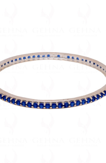 Blue Sapphire Gemstone Studded 925 Sterling Solid Silver Bangle Bracelet Sb1007