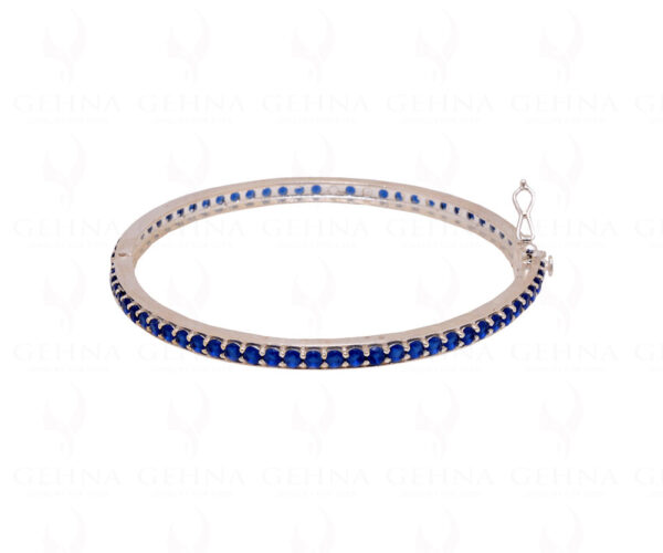 Blue Sapphire Gemstone Studded 925 Sterling Solid Silver Bangle Bracelet Sb1007