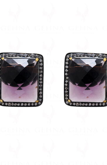Purple Amethyst Color Stone Studded 925 Sterling Silver Earrings Se011007