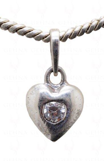 White Topaz Gemstone Studded Heart Shape 925 Sterling Silver Pendant Sp011007