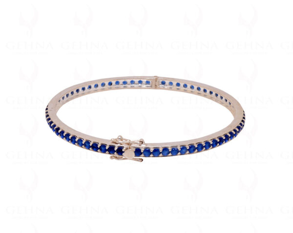 Blue Sapphire Gemstone Studded 925 Sterling Solid Silver Bangle Bracelet Sb1007