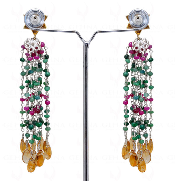 Citrine Emerald Ruby Bead Knotted 925 Sterling Silver Earrings SE05-1007
