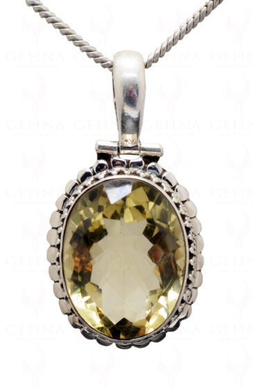 Lemon Topaz Oval Shape Gemstone Studded 925 Sterling Silver Pendant Set SP04-1007