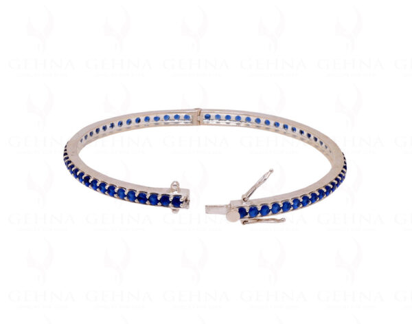 Blue Sapphire Gemstone Studded 925 Sterling Solid Silver Bangle Bracelet Sb1007