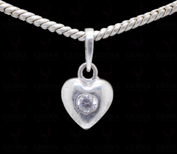 White Topaz Gemstone Studded Heart Shape 925 Sterling Silver Pendant Sp011007