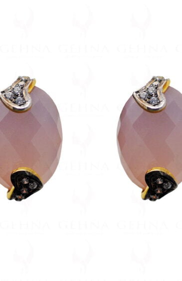 Sapphire & Rose Quartz Oval Shaped Gemstone Studded 925 Silver Earrings Se011008