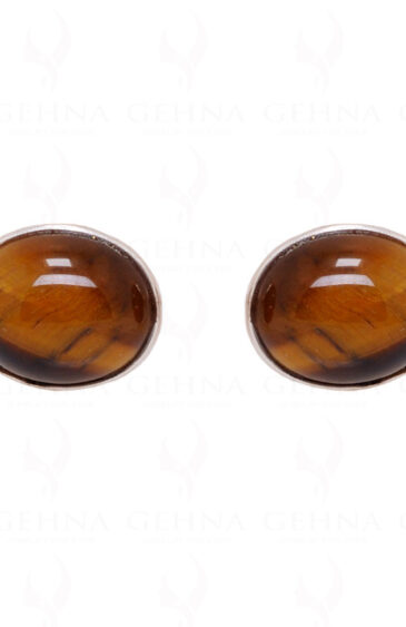 Tiger Eye Oval Shaped Gemstone Studded 925 Sterling Silver Earrings SE04-1008