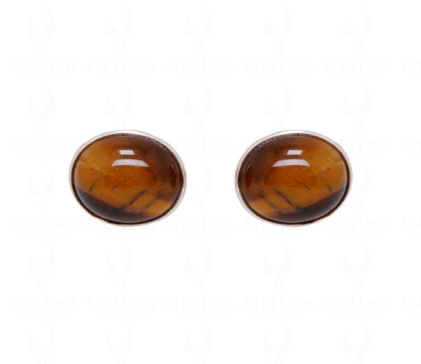 Tiger Eye Oval Shaped Gemstone Studded 925 Sterling Silver Earrings SE04-1008