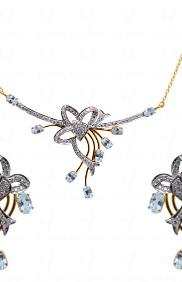 Blue & White Topaz Gemstone Necklace & Earring Set .925 Sterling Silver SN-1008