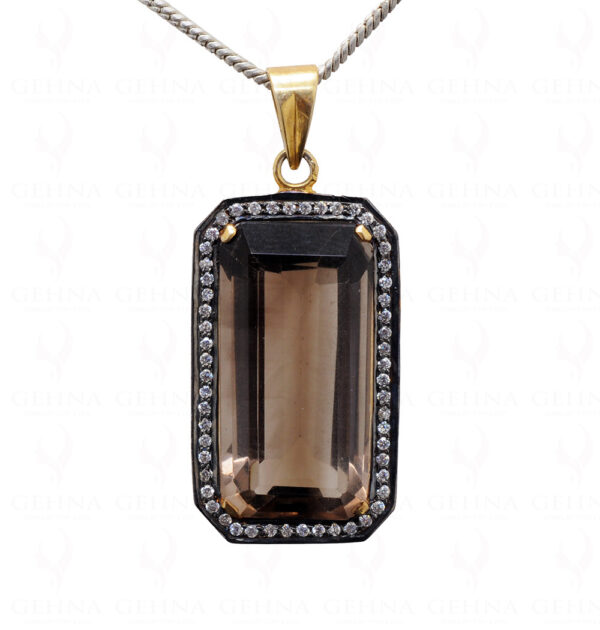 "Aaa" Smoky Quartz Gemstone Studded 925 Sterling Silver Pendant Sp011008