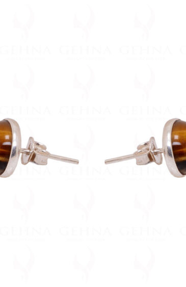 Tiger Eye Oval Shaped Gemstone Studded 925 Sterling Silver Earrings SE04-1008