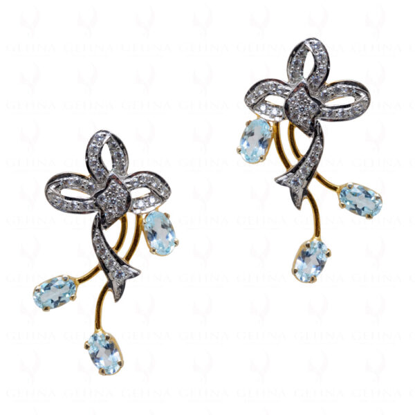 Blue & White Topaz Gemstone Necklace & Earring Set .925 Sterling Silver SN-1008