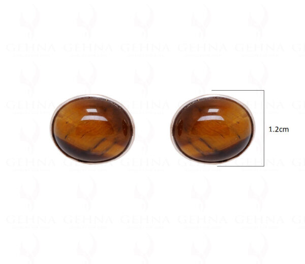 Tiger Eye Oval Shaped Gemstone Studded 925 Sterling Silver Earrings SE04-1008