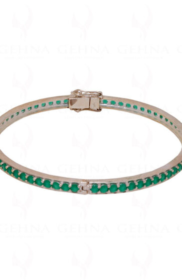 Emerald Gemstone Studded 925 Sterling Solid Silver Bangle Bracelet Sb1009