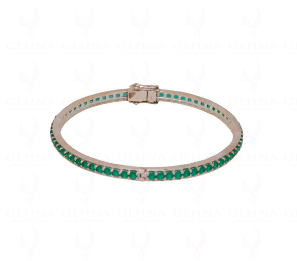 Emerald Gemstone Studded 925 Sterling Solid Silver Bangle Bracelet Sb1009