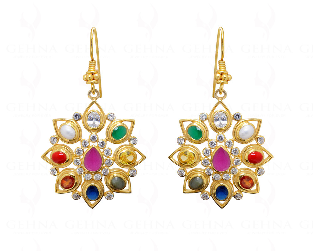 "Navratan" 9 Precious Gemstone Studded 925 Sterling Silver Earrings Se021009