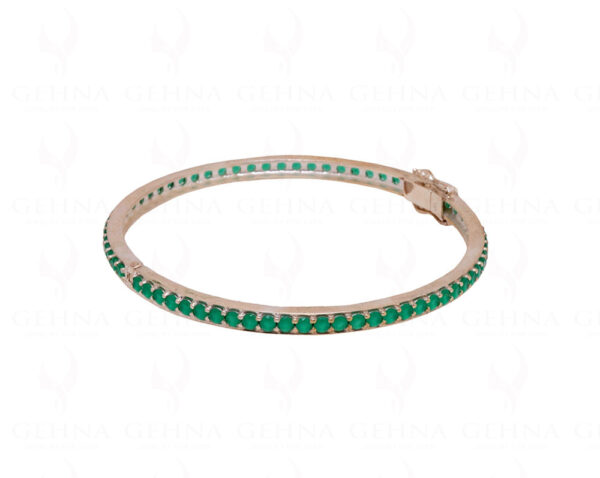 Emerald Gemstone Studded 925 Sterling Solid Silver Bangle Bracelet Sb1009