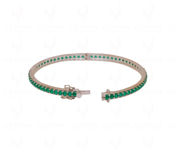 Emerald Gemstone Studded 925 Sterling Solid Silver Bangle Bracelet Sb1009