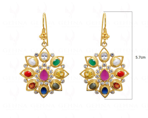 "Navratan" 9 Precious Gemstone Studded 925 Sterling Silver Earrings Se021009