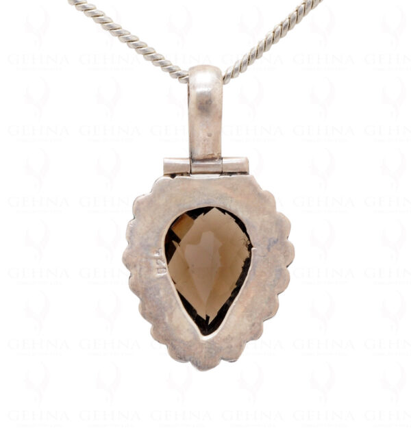 Smoky Quartz Pear Shape Gemstone Studded 925 Silver Pendant Set SP04-1009