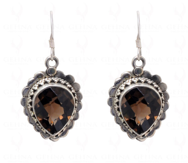 Smoky Quartz Pear Shape Gemstone Studded 925 Silver Pendant Set SP04-1009