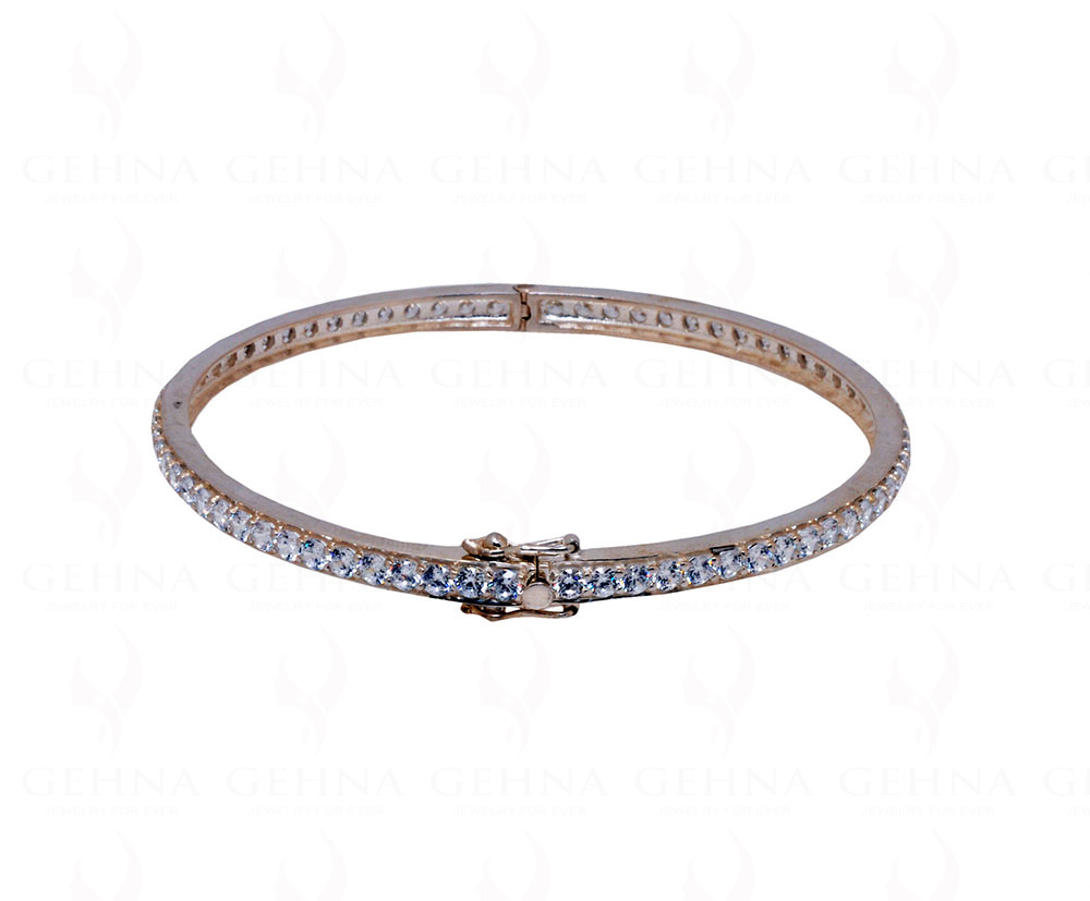White Topaz Gemstone Studded 925 Sterling Solid Silver Bangle Bracelet Sb1010