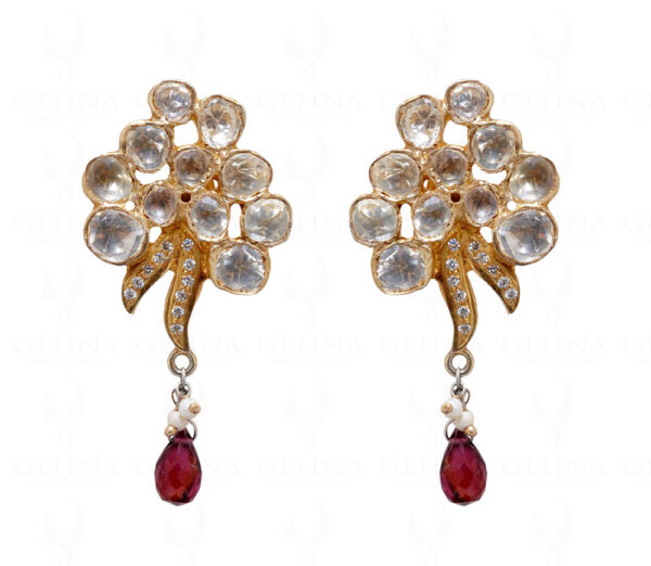 White Sapphire & Red Garnet Gemstone Studded 925 Silver Earrings Se021010