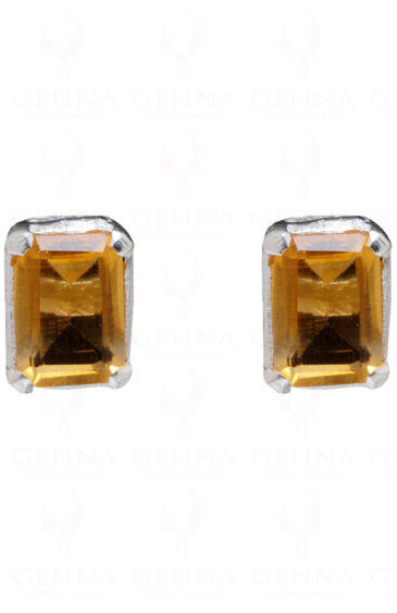 Citrine Octagon Shaped Gemstone Studded 925 Solid Silver Earrings SE04-1010