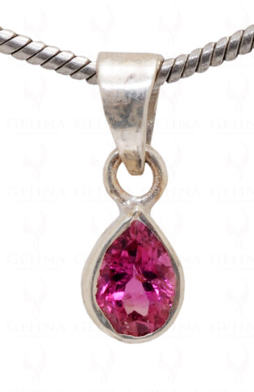 “Aaa” Pink Tourmaline Pear Shape Gemstone 925 Silver Pendant SP02-1010