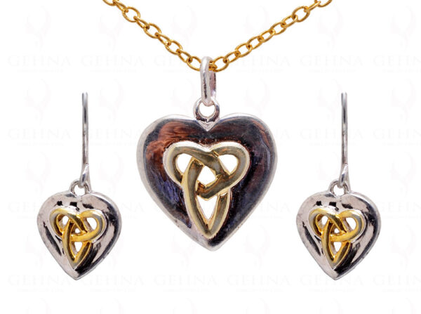 Heart Shape 925 Solid Silver Engraved Pendant & Earring Set SP04-1010