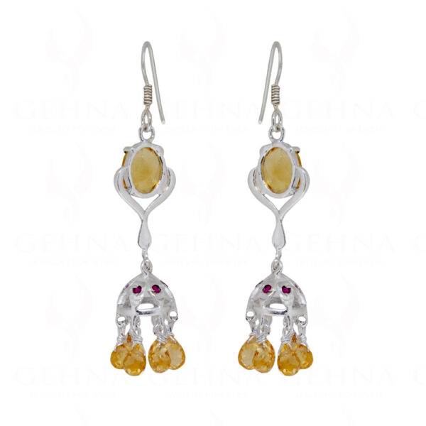 Tourmaline & Citrine Gemstone Bead Knotted 925 Sterling Silver Earrings SE05-1010