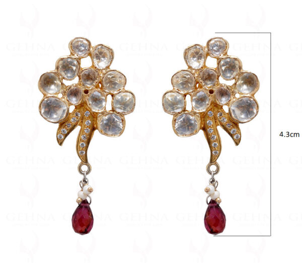 White Sapphire & Red Garnet Gemstone Studded 925 Silver Earrings Se021010