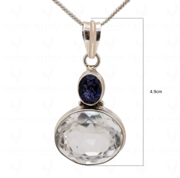 Iolite & Rock-Crystal Gemstone Studded 925 Sterling Silver Pendant Sp031010