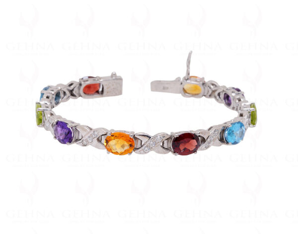 Citrine Peridot Amethyst Topaz Gemstone Studded 925 Solid Silver Bracelet Sb1011