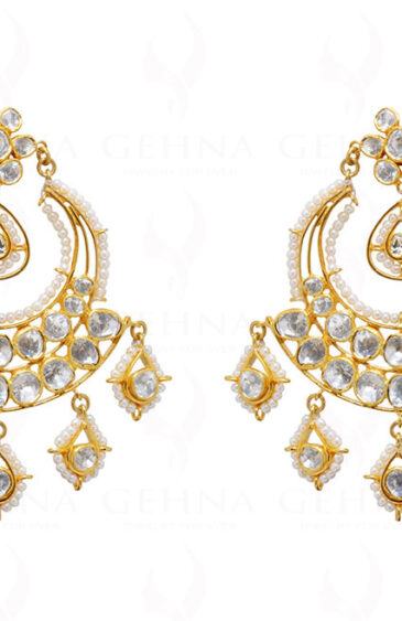 White Sapphire & Pearl Studded 925 Silver Chandelier Style Earrings Se021011