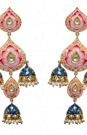 Pearl Sapphire Studded 925 Silver Earrings With Multicolor Enamel Work Se031011