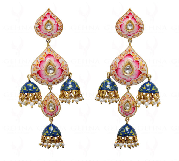 Pearl Sapphire Studded 925 Silver Earrings With Multicolor Enamel Work Se031011