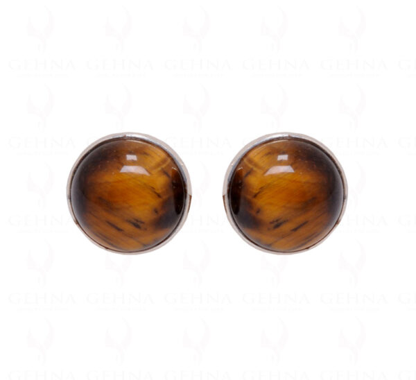 Tiger Eye Round Shaped Gemstone Studded 925 Sterling Silver Earrings SE04-1011