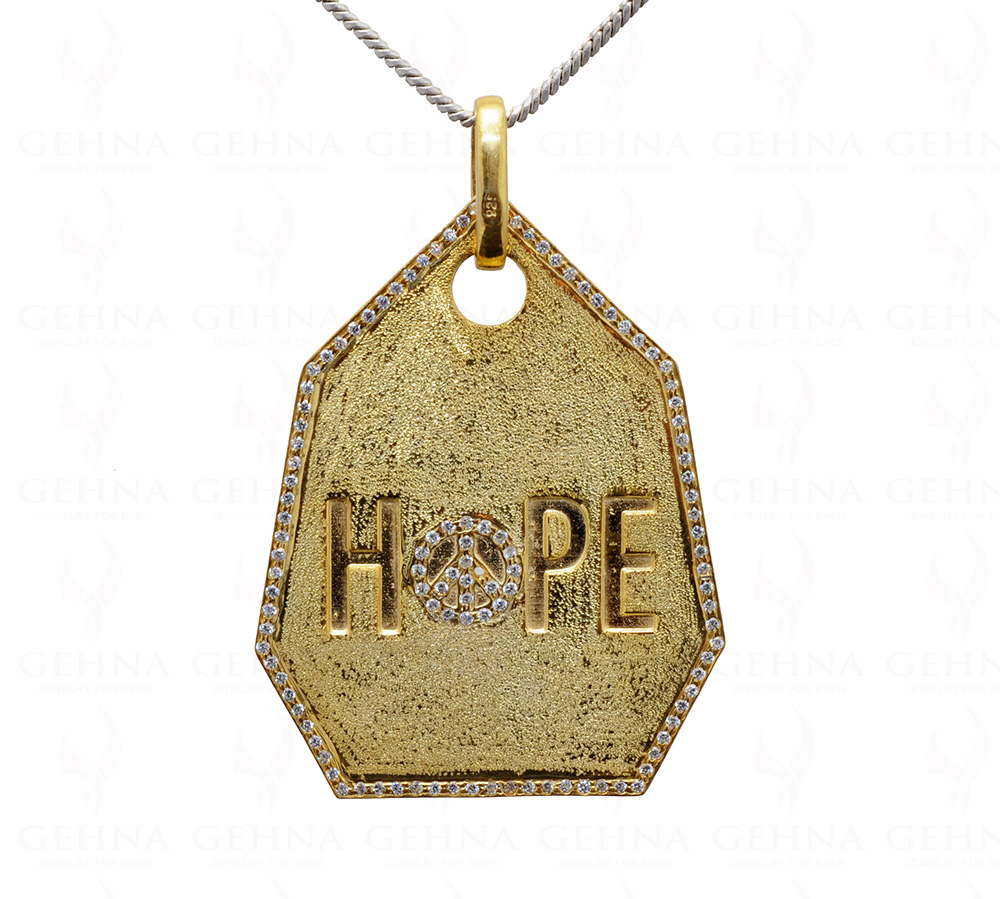 White Topaz Studded "Hope" Engraved 925 Sterling Silver Pendant Sp011011