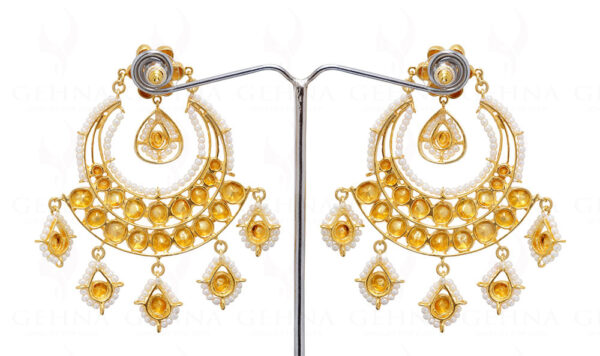 White Sapphire & Pearl Studded 925 Silver Chandelier Style Earrings Se021011