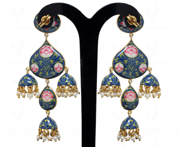 Pearl Sapphire Studded 925 Silver Earrings With Multicolor Enamel Work Se031011