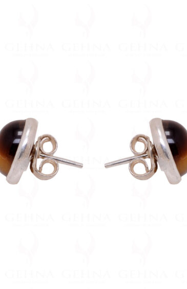 Tiger Eye Round Shaped Gemstone Studded 925 Sterling Silver Earrings SE04-1011