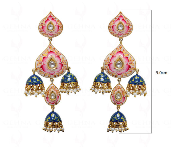 Pearl Sapphire Studded 925 Silver Earrings With Multicolor Enamel Work Se031011