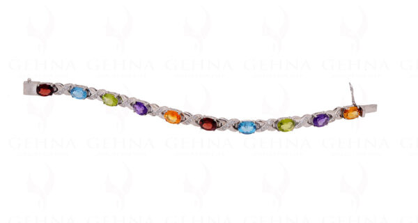 Citrine Peridot Amethyst Topaz Gemstone Studded 925 Solid Silver Bracelet Sb1011